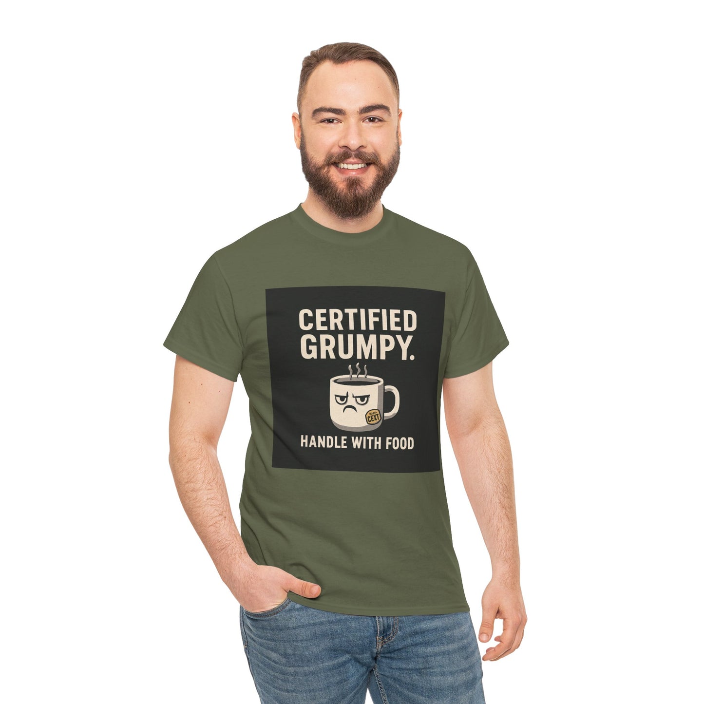 Certified Grumpy Tee - "Handle With Food" Funny Coffee Shirt